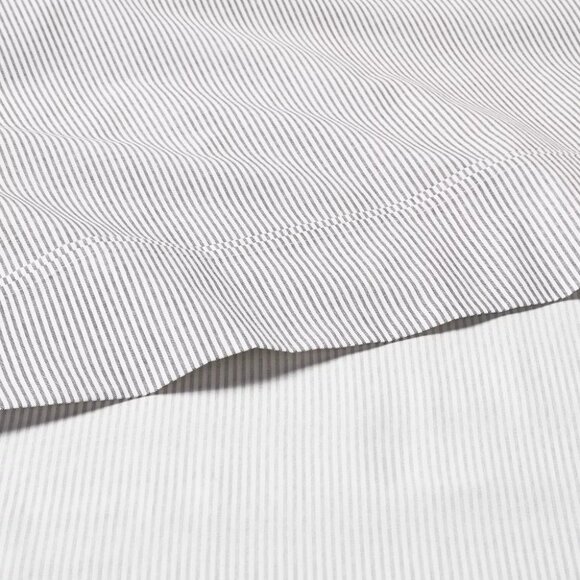 Hearth & Hand King Percale Railroad Gray Micro Stripe Flat Sheet 110" x  104" - Picture 1 of 4